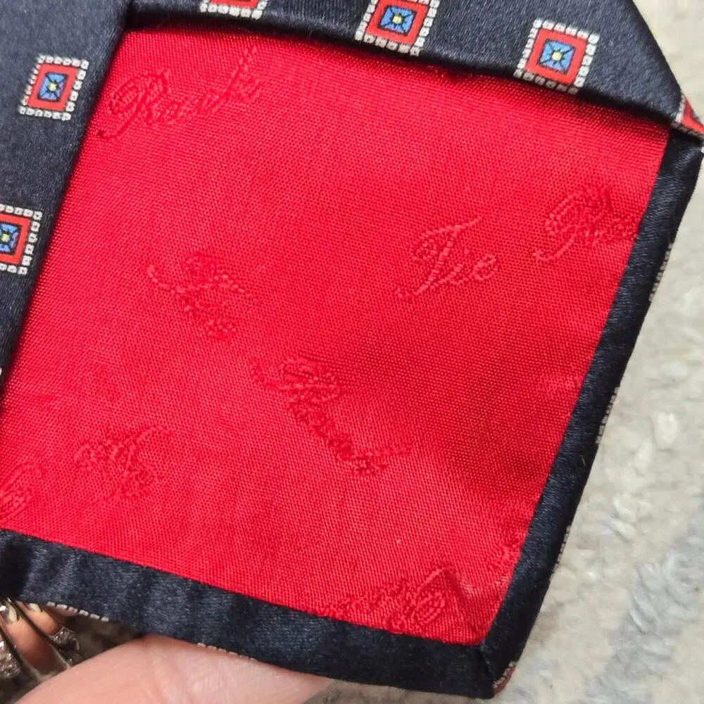 Luca Franzini Tie Rack‎ Italian Silk Navy Red Diamond Print